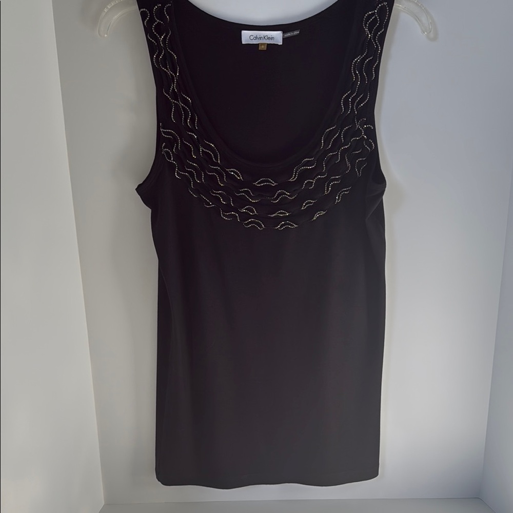 Calvin Klein Black Top with Silver-beaded detailing Size S